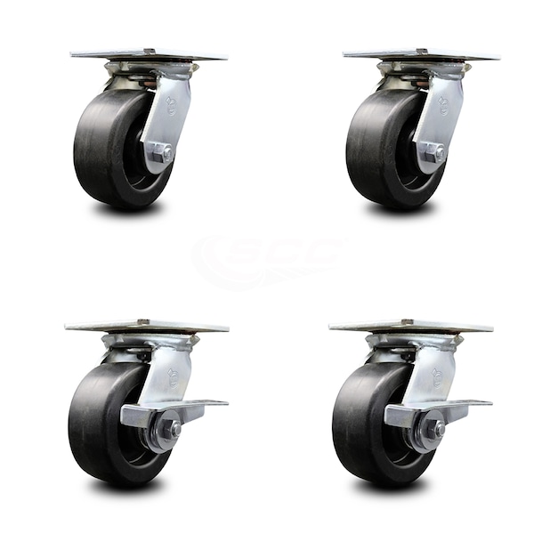 5 Inch Polyolefin Swivel Caster Set with Ball Bearings 2 Brakes